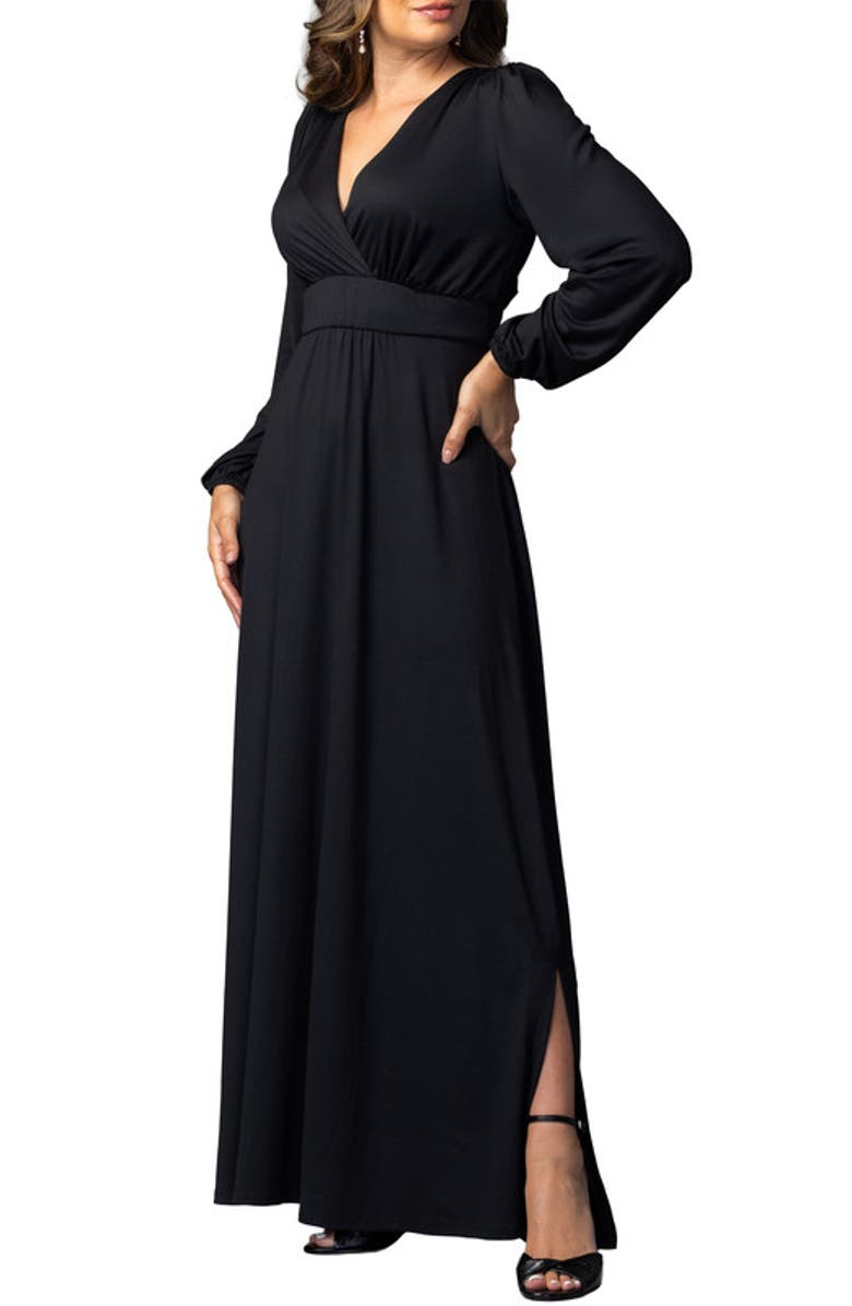 Kiyonna Kelsey Long Sleeve Maxi Dress, Alternate, color, Black Noir