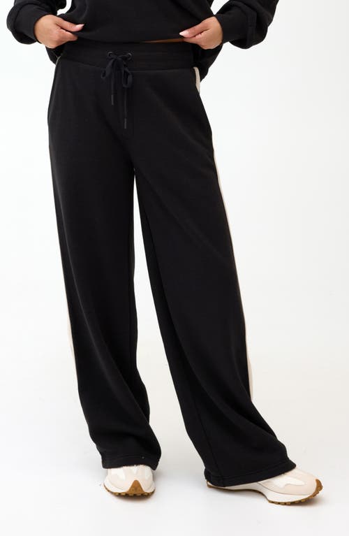 Threads 4 Thought Lupita Side Stripe Fleece Pants in Black/oatmeal at Nordstrom, Size Large