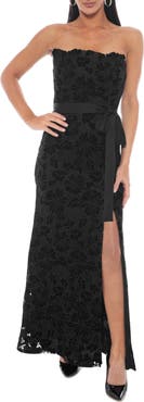 Oleg Cassini Embroidered Floral Lace Strapless Gown