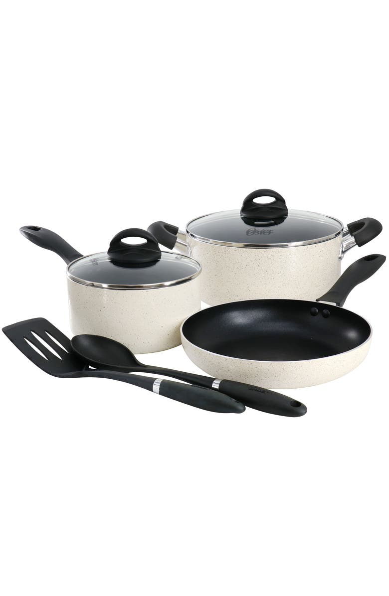 OSTER Clairborne 7 Piece Nonstick Aluminum Cookware and Kitchen Tool Set, Main, color, Linen