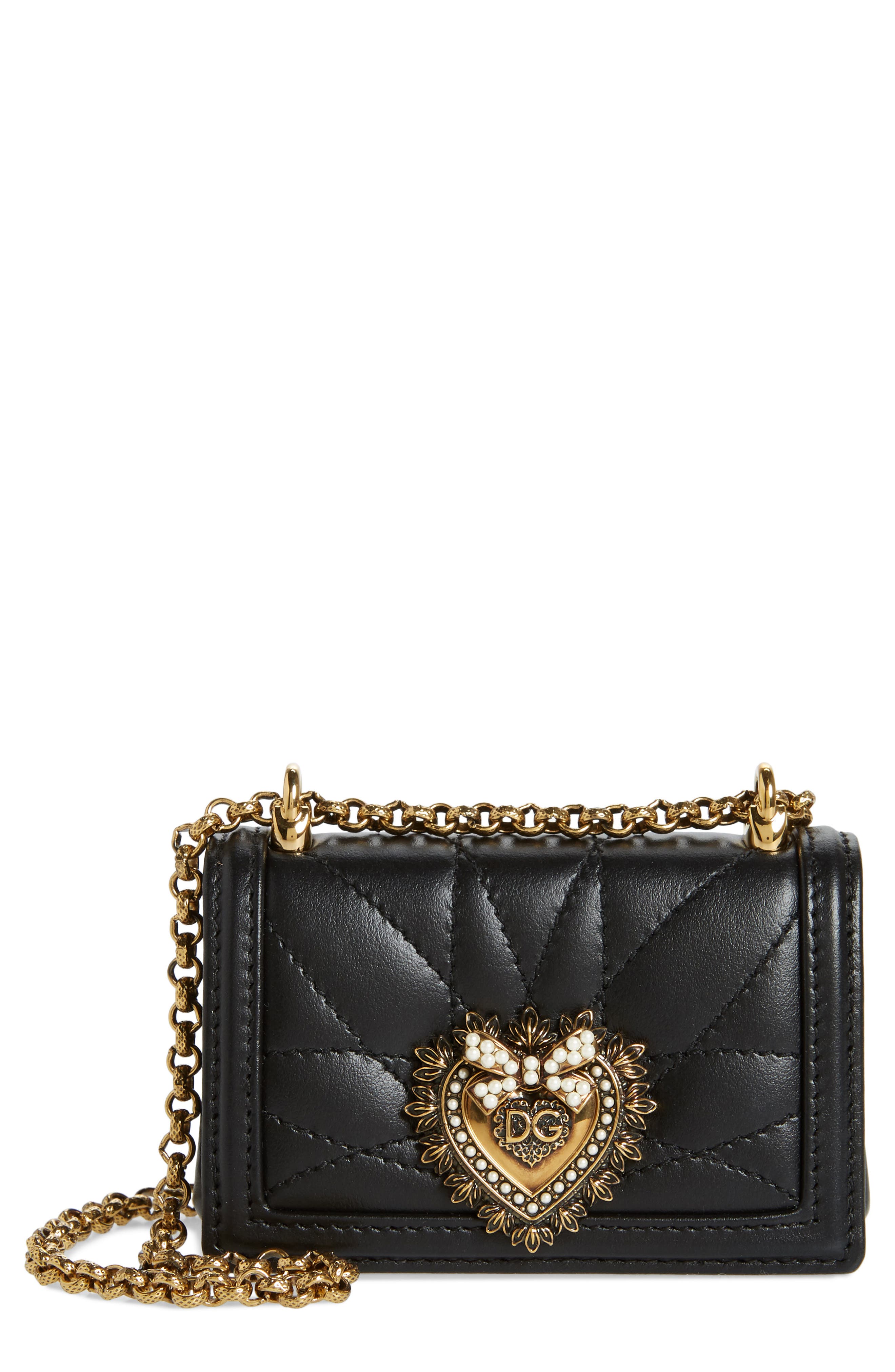Dolce&Gabbana Micro Devotion Leather Shoulder Bag, Main, color, 