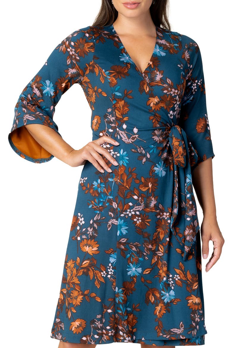 Gemini Wrap Dress, Alternate, color, Teal Blue Asters