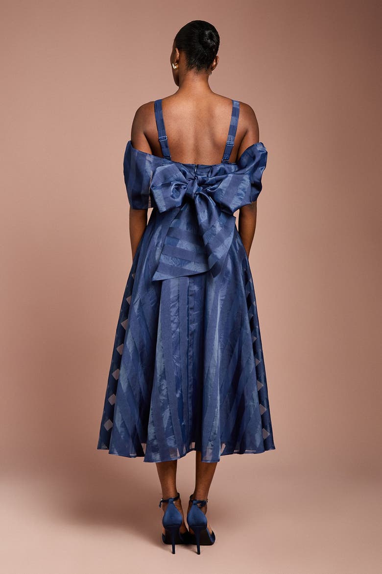 Organza Bardot Midi Dress, Alternate, color, Navy