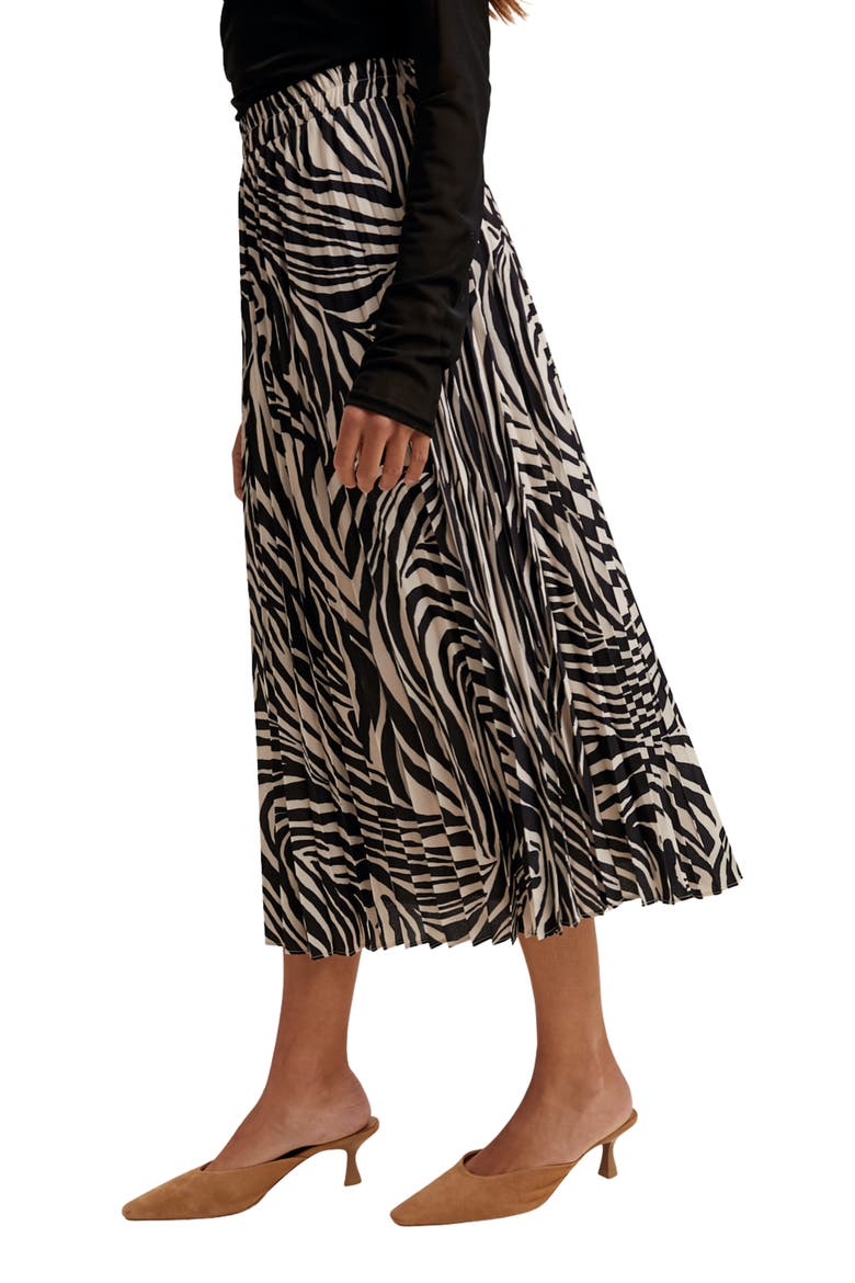 Zebra Pleated Midi Skirt, Alternate, color, OFF WHITE/ BLACK
