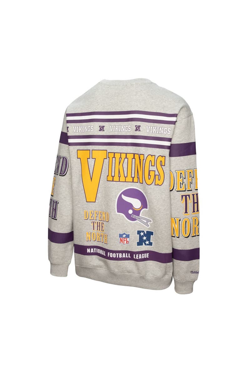 Mitchell & Ness Men's Mitchell & Ness Heather Gray Minnesota Vikings All Over Print Vintage Fleece Crewneck Sweatshirt, Alternate, color, Heather Gray