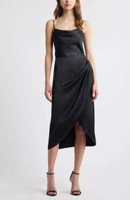 Open Edit Cowl Neck Satin Midi Dress