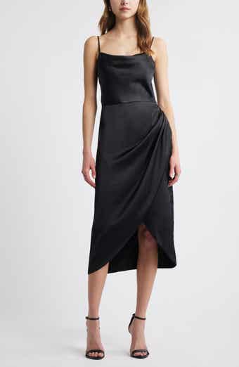 Open Edit Cowl Neck Satin Midi Dress