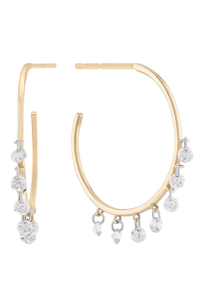 14K Gold Floating Diamond Fringe Hoop Earrings, Main, color, 14K YELLOW GOLD