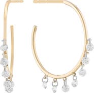 LANA 14K Gold Floating Diamond Fringe Hoop Earrings