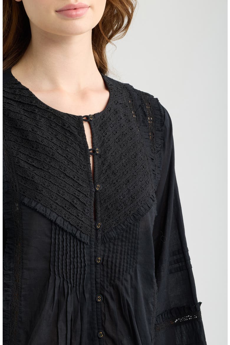 Theodora Pintuck Organic Cotton Top, Alternate, color, BLACK