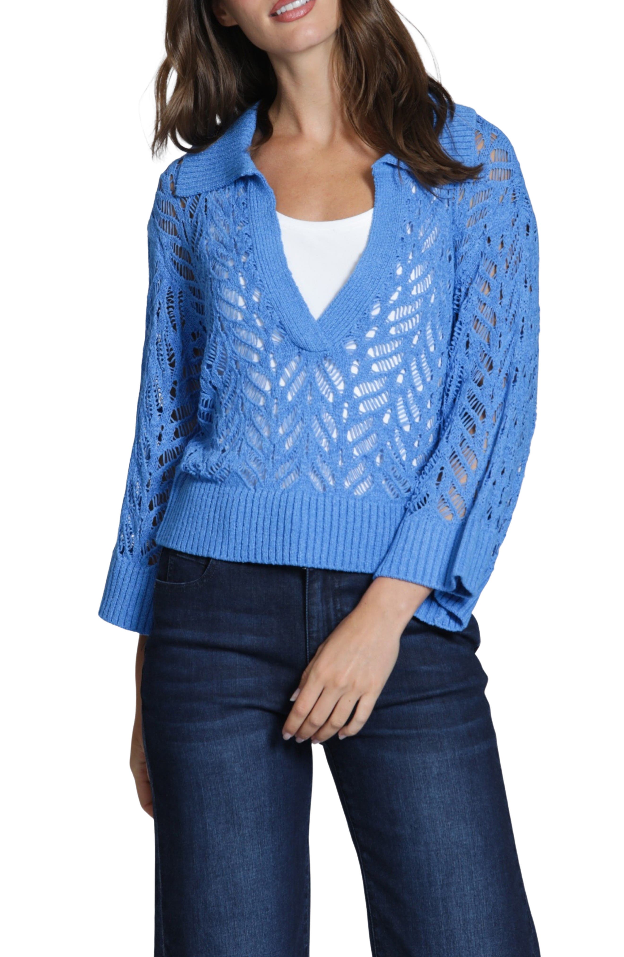 Leafy Open Knit Polo Sweater - image 3