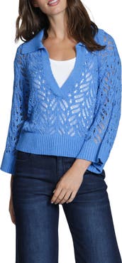 APNY Leafy Open Knit Polo Sweater