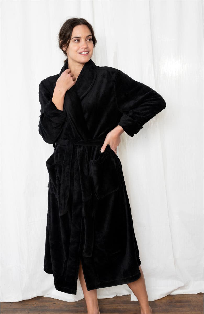 Leveret Women
s Fleece Robe, Alternate, color, Black