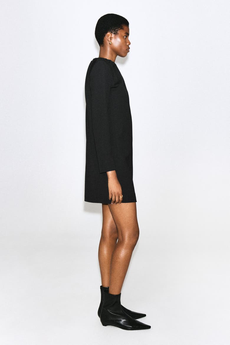 Pleated Tailored Twill Mini Dress, Alternate, color, BLACK
