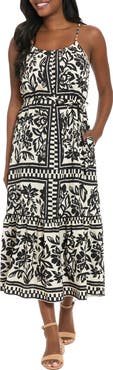 London Times Floral Beaded Strap Tiered Maxi Dress