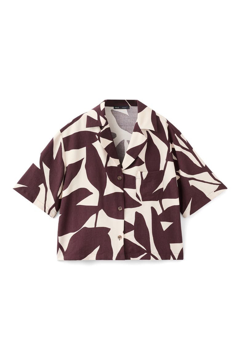 Print Short Sleeve Button-Up Shirt, Alternate, color, ECRU/DARK BROWN