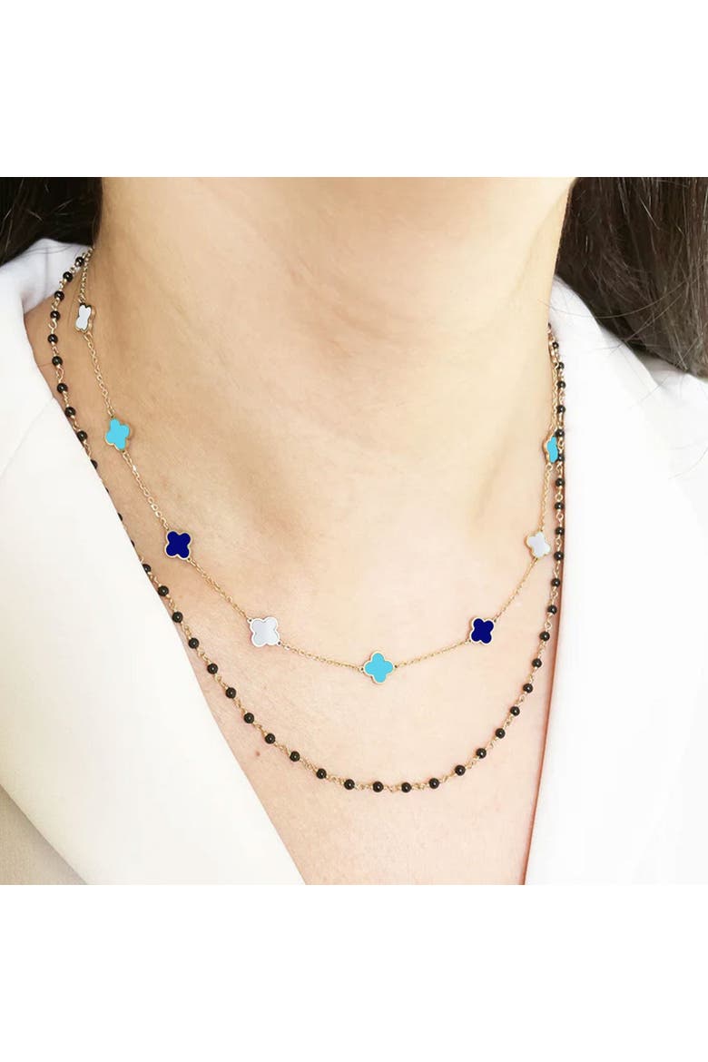 Mini Blue Mixed Clover Necklace, Alternate, color, Blue Mixed