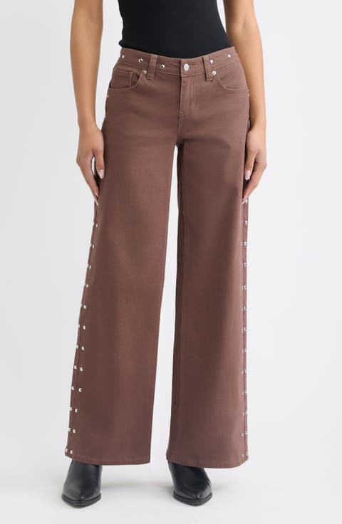 Studded Low Rise Wide Leg Jeans