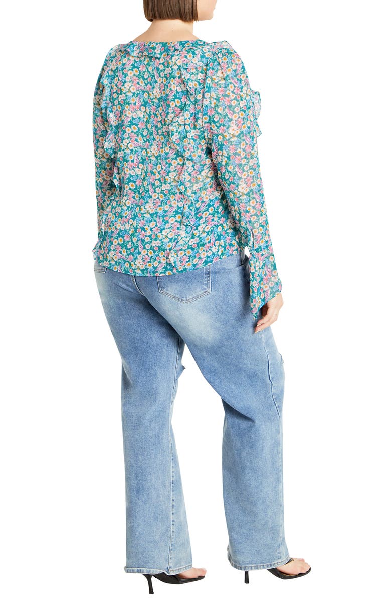 City Chic Lidia Floral Ruffle Long Sleeve Chiffon Top, Alternate, color, Ditsy Swirl