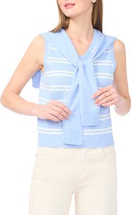 Halogen® Tie Shoulder Sleeveless Stripe Sweater