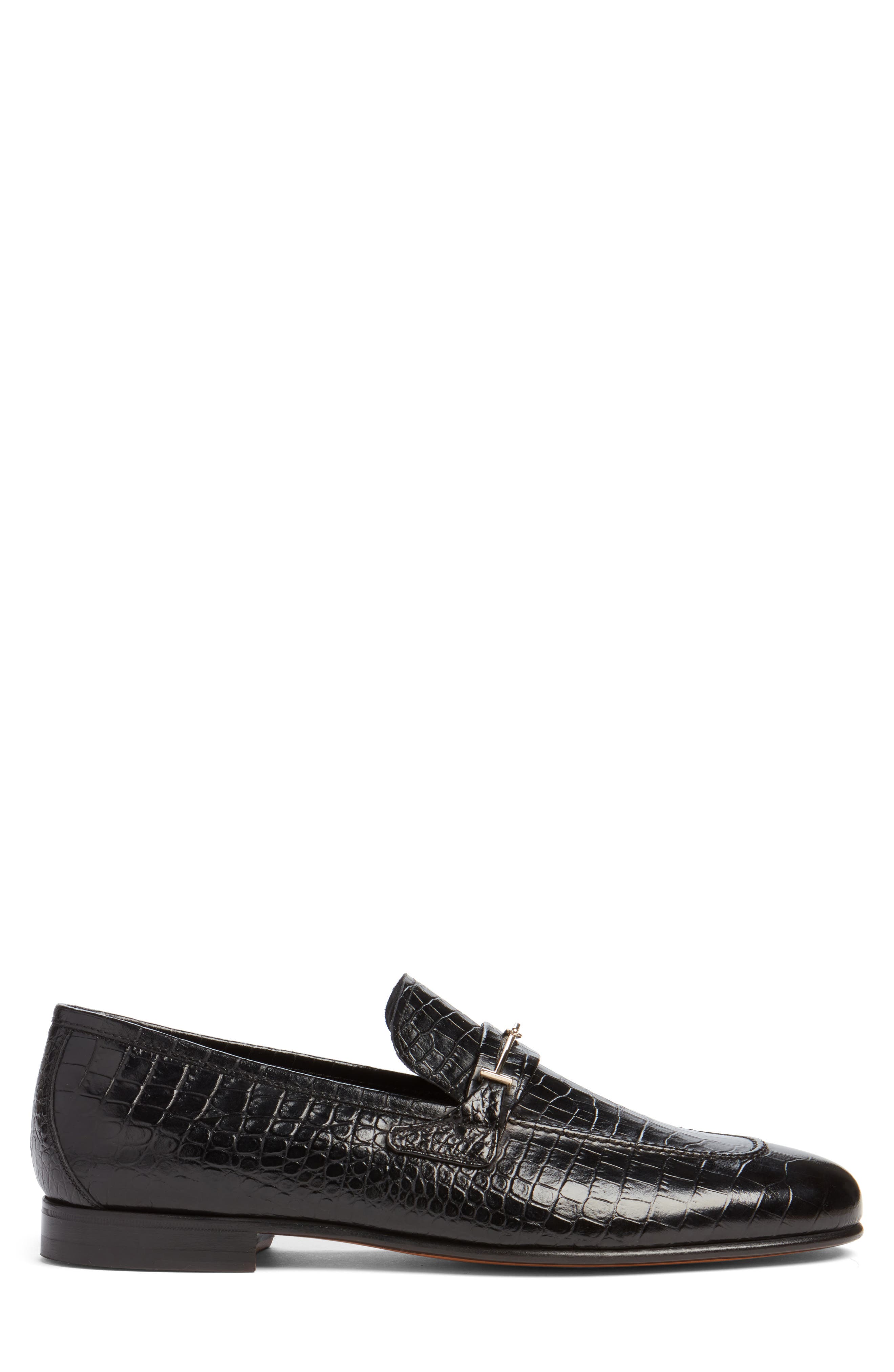 Gigi Double T Bit Alligator Embossed Loafer, Alternate, color, NAA BLACK