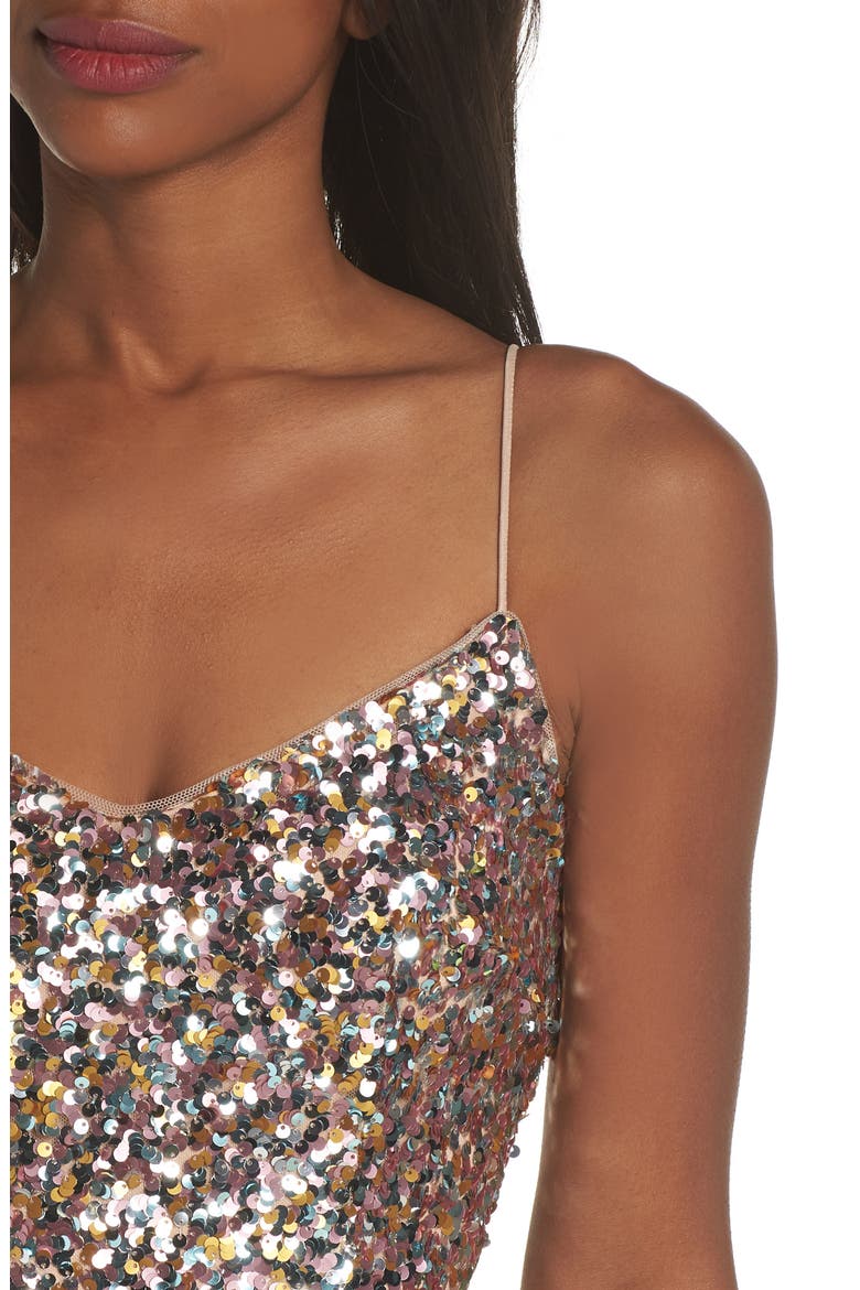Ruffle Hem Sequin Cocktail Dress, Alternate, color, PINK MULTI