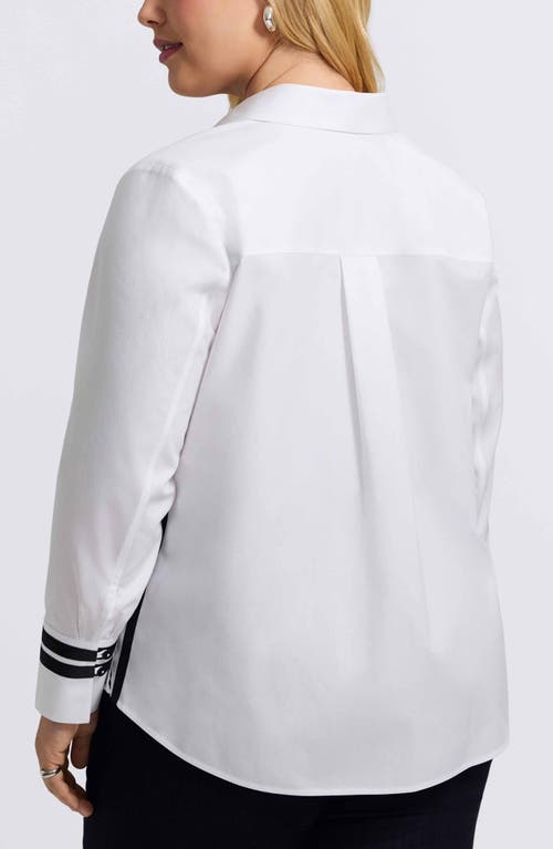 Foxcroft Brooke Grosgrain Trim Cotton Button-up Shirt In White