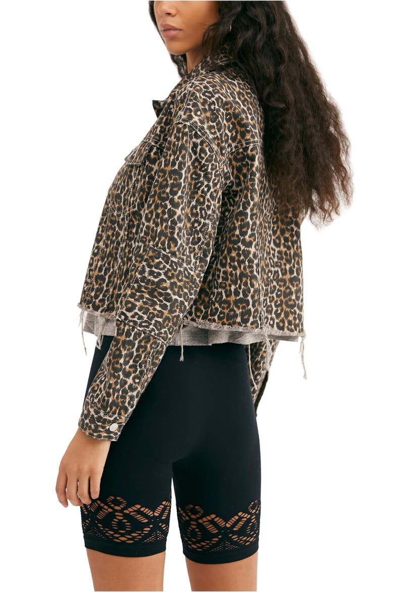Cheetah Print Crop Cutoff Denim Jacket, Alternate, color, NEUTRAL COMBO