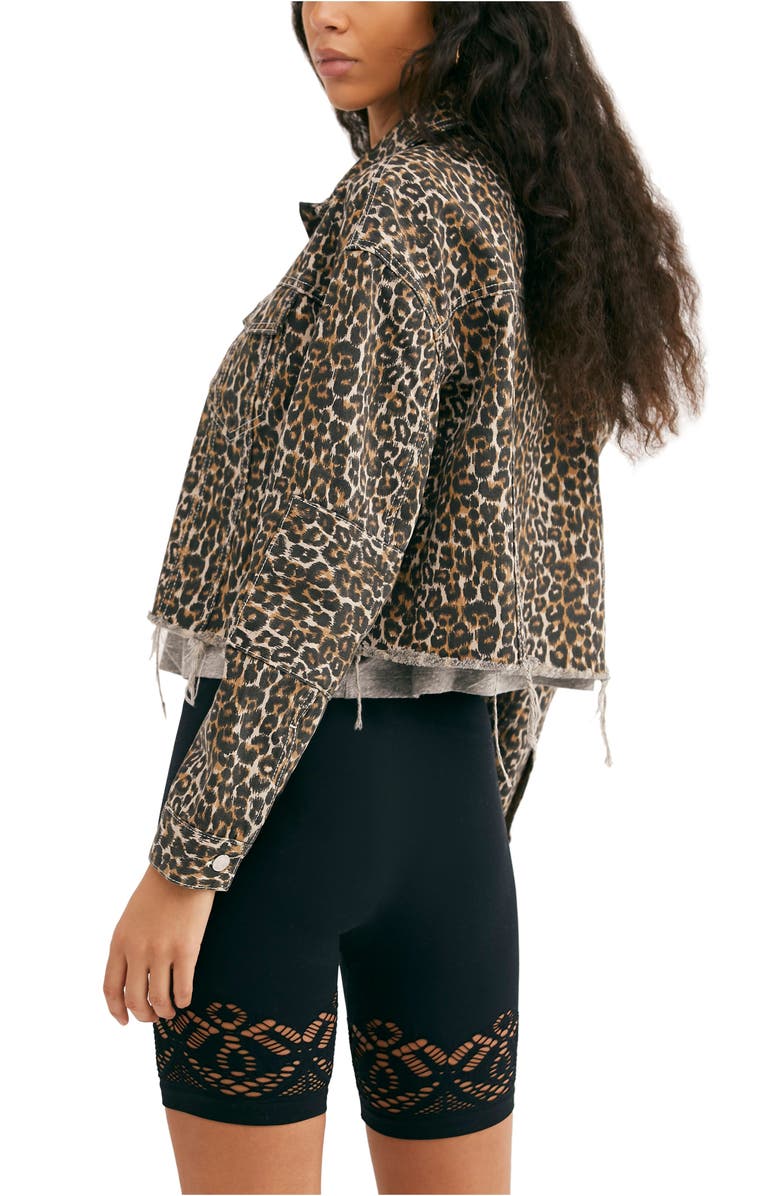 Free People Cheetah Print Crop Cutoff Denim Jacket, Alternate, color, 