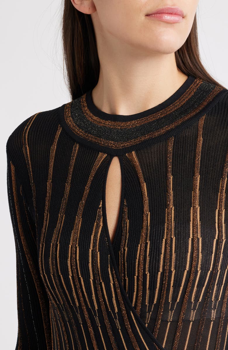 Elie Tahari The Alicia Long Sleeve Metallic Stripe Sweater Dress, Alternate, color, 
