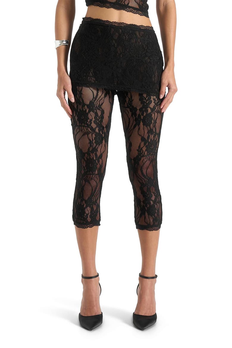 Aimee Lace Asymmetric Capri Leggings, Alternate, color, Black