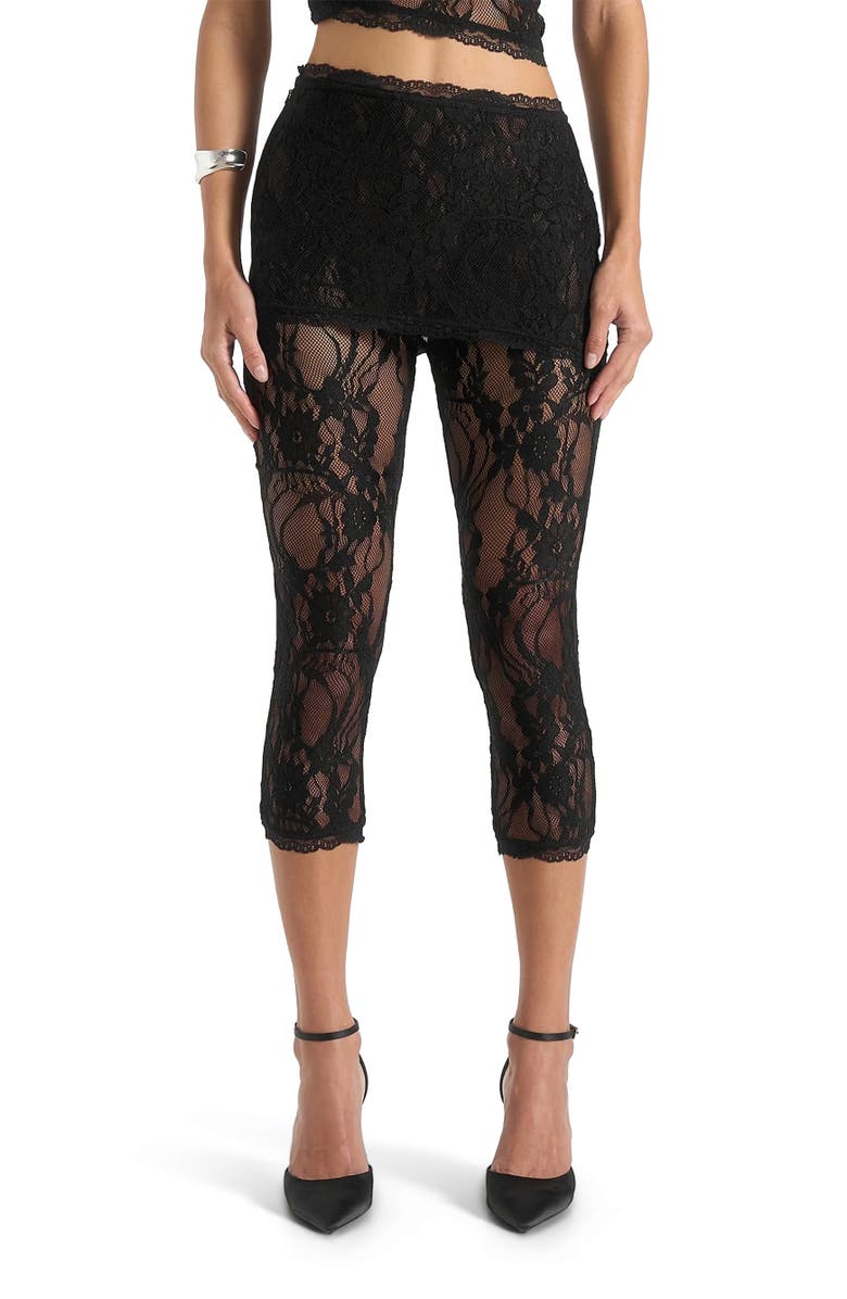 Manière De Voir Aimee Lace Asymmetric Capri Leggings, Alternate, color, Black