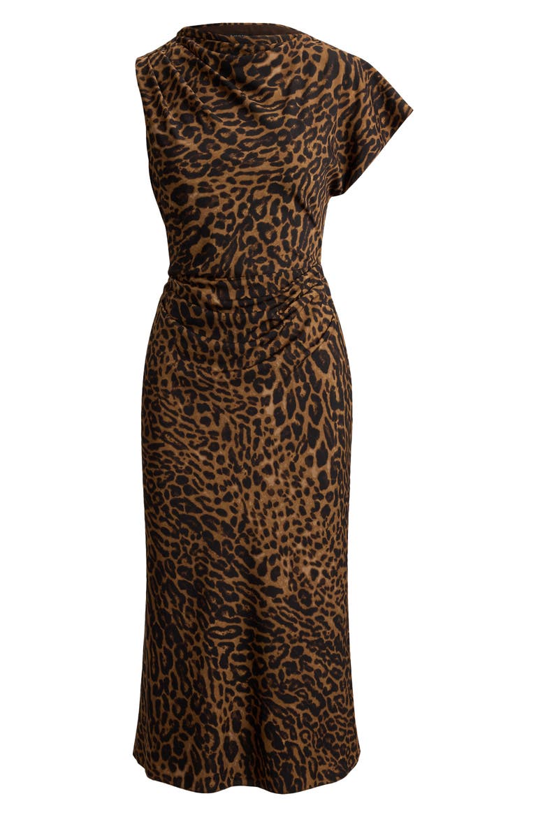 Ocelot Print Crêpe de Chine Midi Dress, Alternate, color, BEIGE