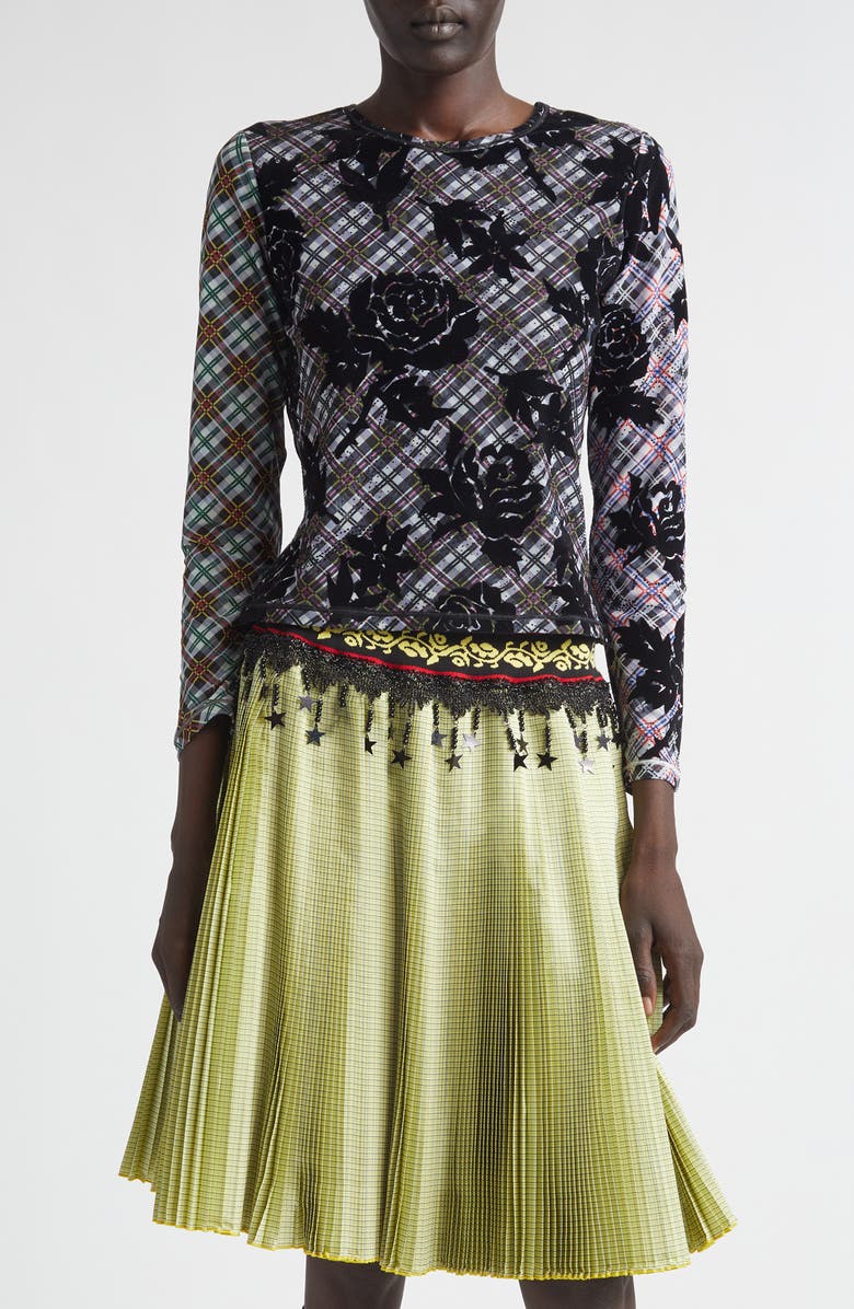 Chopova Lowena Picnic Plaid Flocked Mesh T-Shirt, Main, color, Black Multi