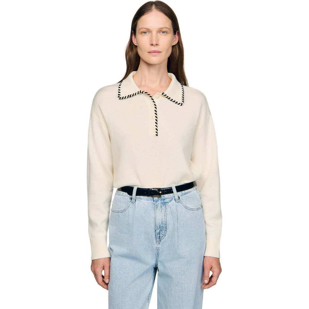 Sandro Contrast Polo-neck Knit Sweater In Neutral