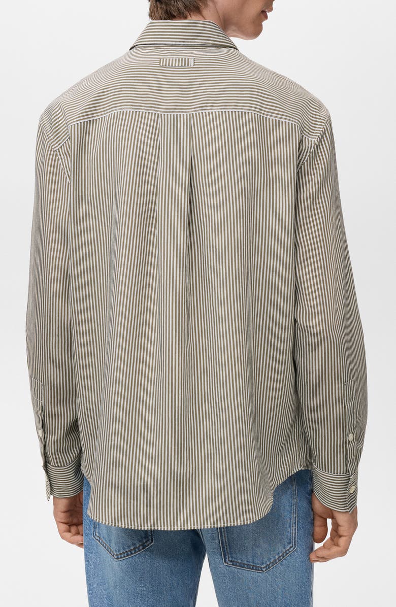 MANGO Regular Fit Stripe Button-Down Shirt, Alternate, color, Olive Green