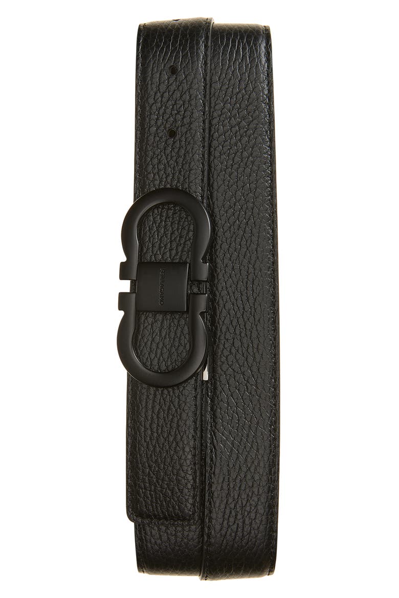 Double Gancio Reversible Leather Belt, Main, color, NERO HICKORY
