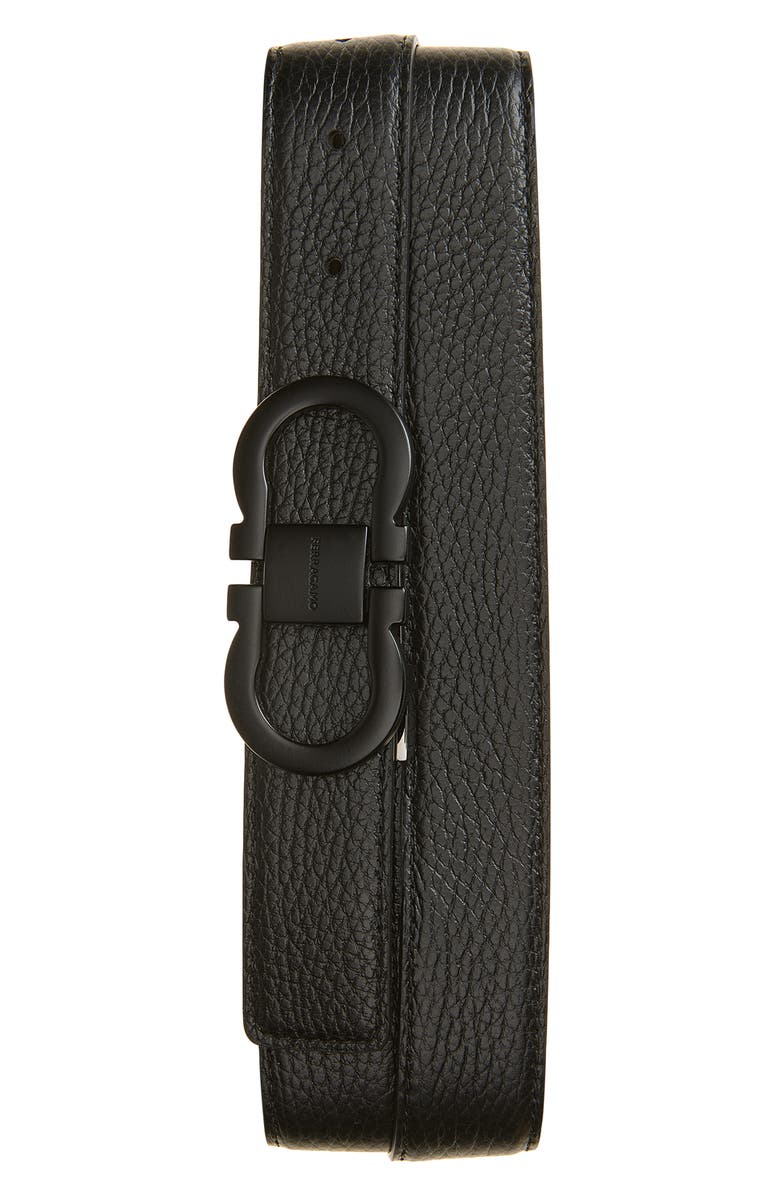 FERRAGAMO Double Gancio Reversible Leather Belt, Main, color, Nero Hickory
