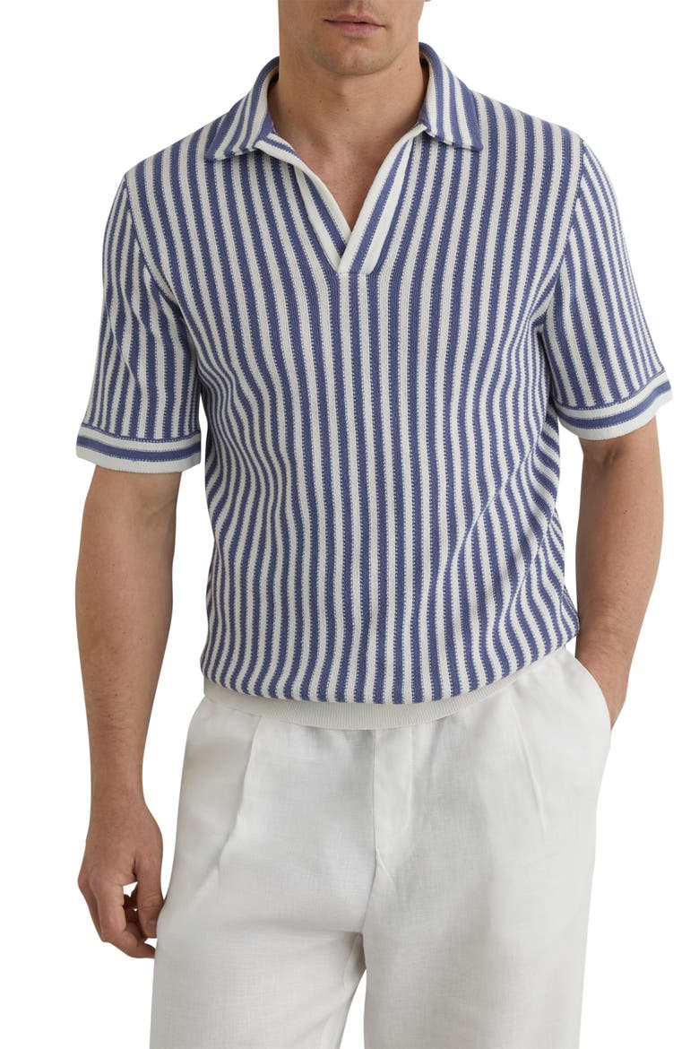 Alba Stripe Johnny Collar Polo, Main, color, BLUE/ OFF WHITE