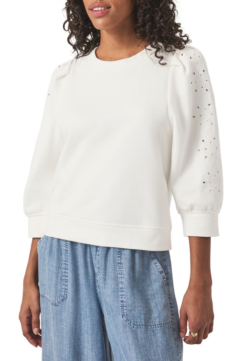 Rory Embroidered Eyelet Sleeve Sweatshirt, Main, color, MOONSTONE