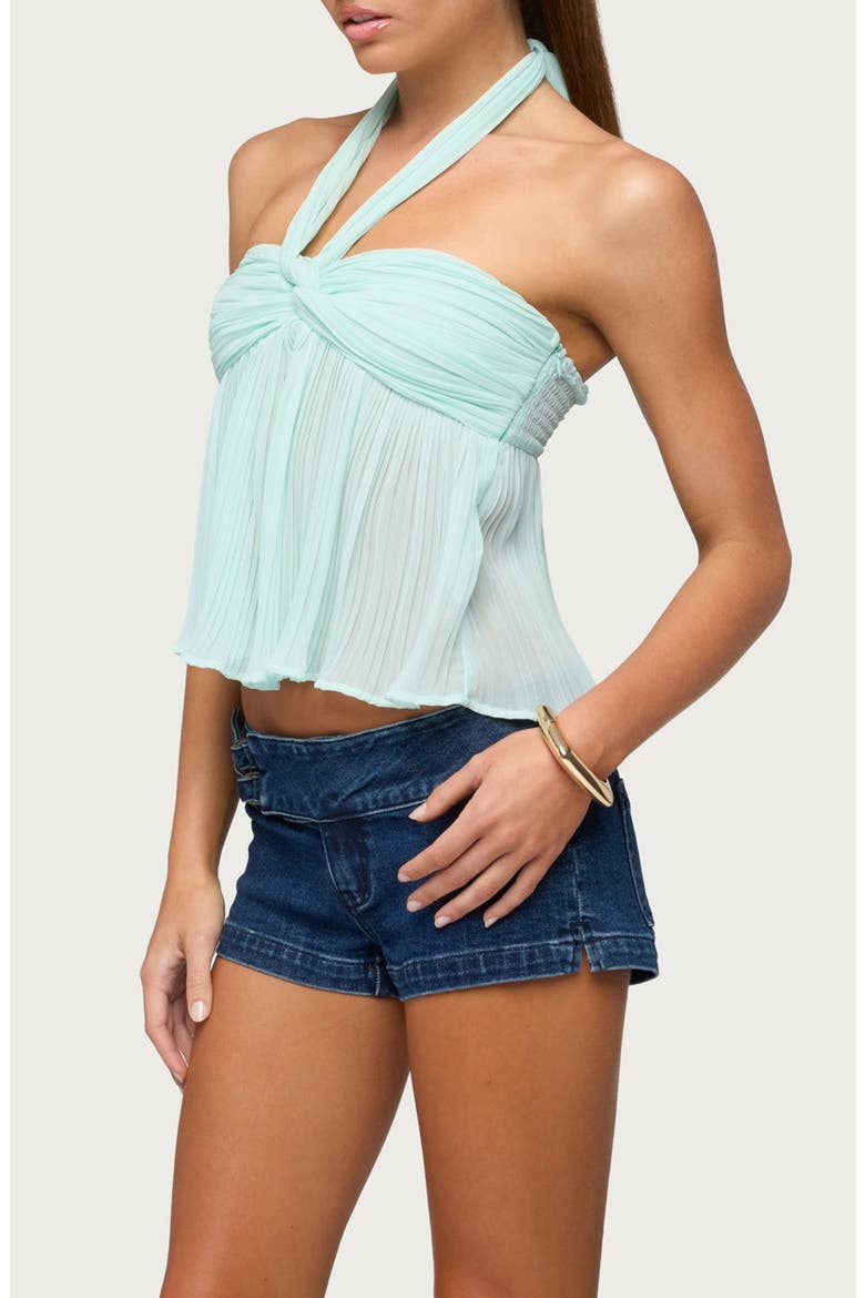 Pleated Chiffon Babydoll Halter Tank, Alternate, color, AQUA