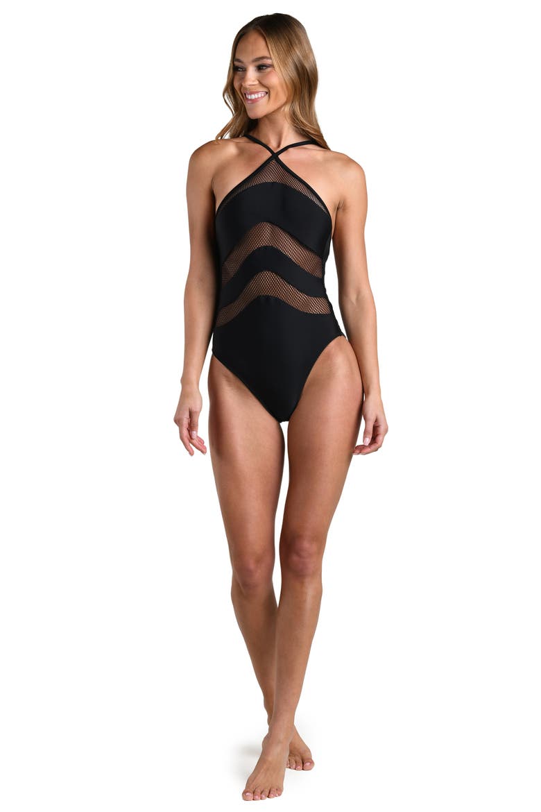 Gabriell Mesh Inset One-Piece Swimsuit, Alternate, color, BLACK