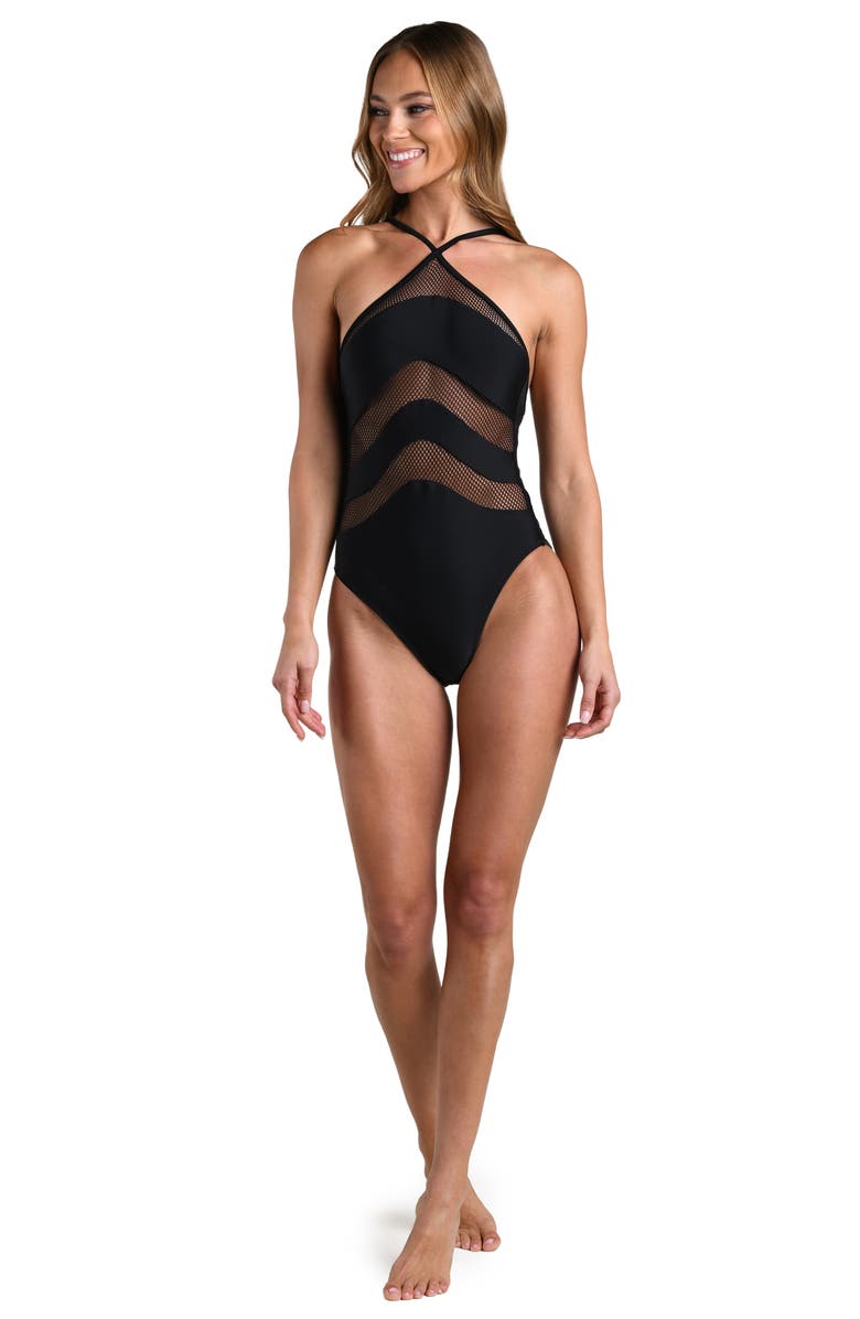 L'AGENCE Gabriell Mesh Inset One-Piece Swimsuit, Alternate, color, Black