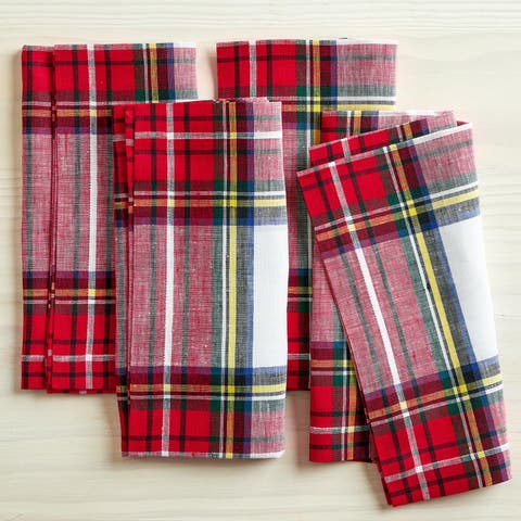 Linen Dinner Napkins - Stewart Plaid, 20" x 20" Inch