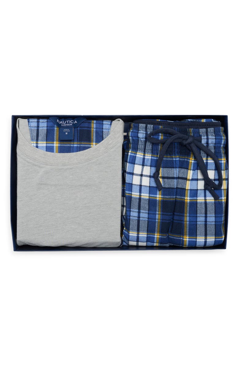 Nautica Cozy Fleece T-Shirt & Plaid Pajama Pants Set, Alternate, color, Grey Heather