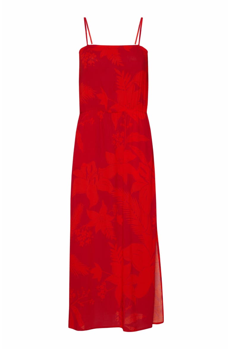 Women's Flower Power Long Rayon Dress, Alternate, color, LIPSTICK