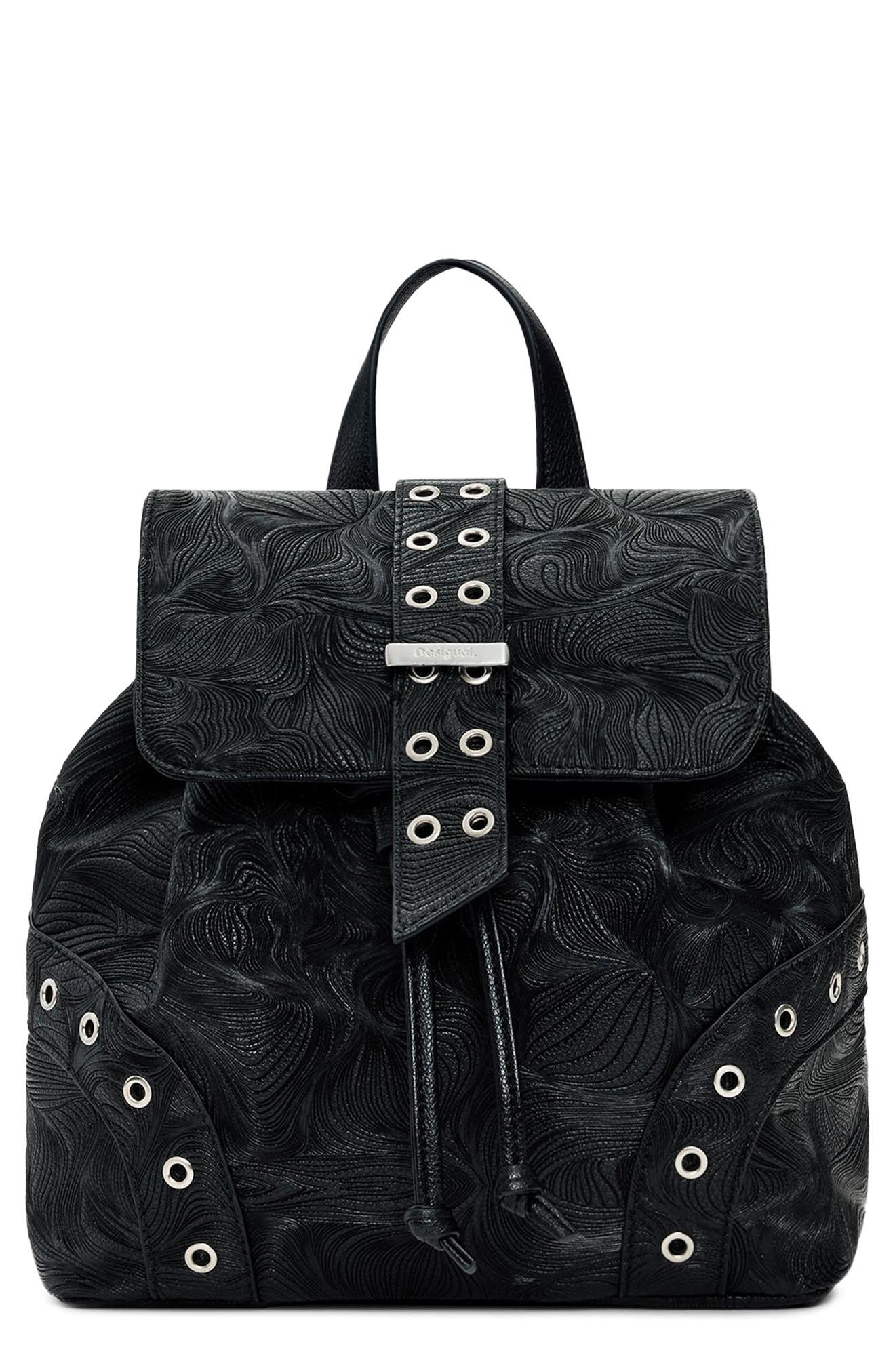 Desigual Mini Faux Leather Backpack, Main, color, Black