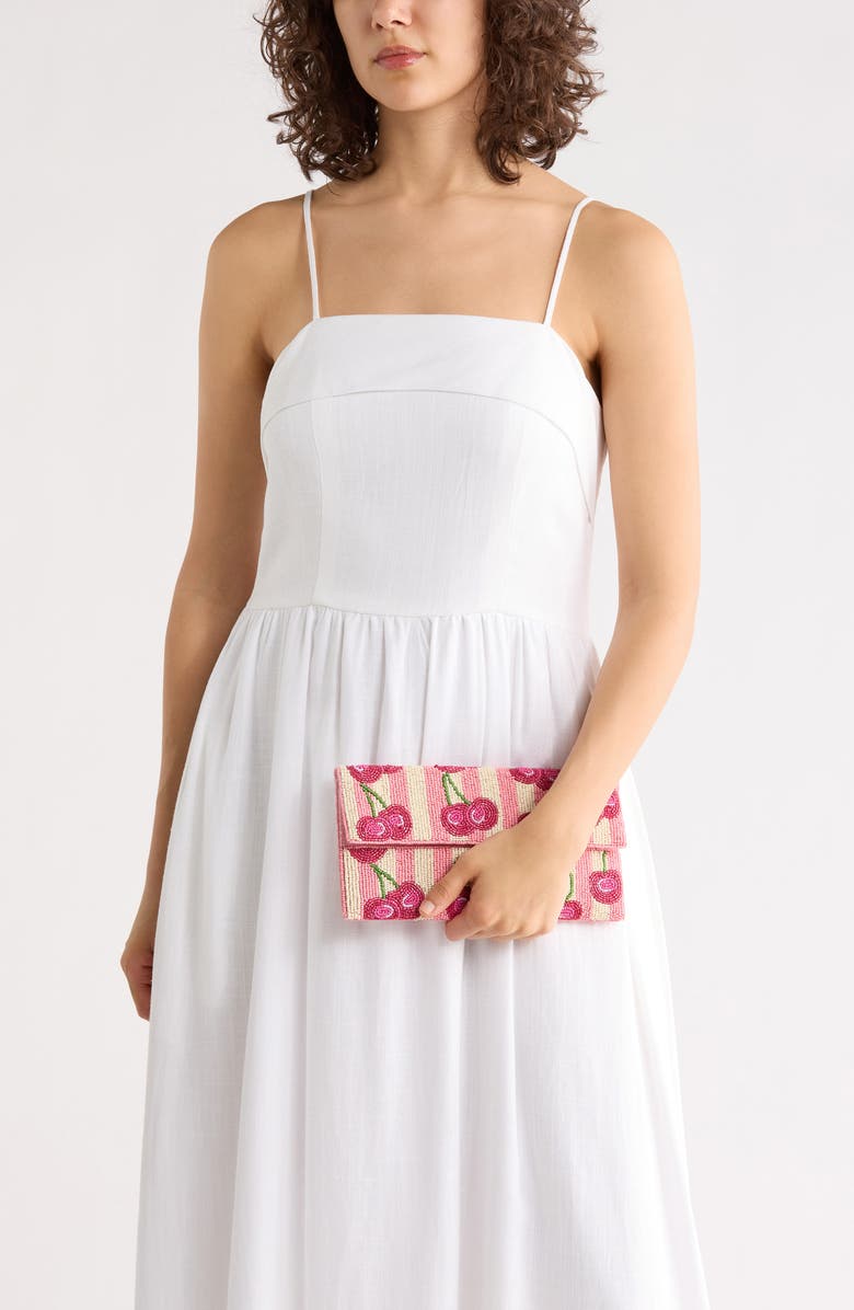 Collection XIIX Stripe Cherry Beaded Clutch, Alternate, color, Pink Multi