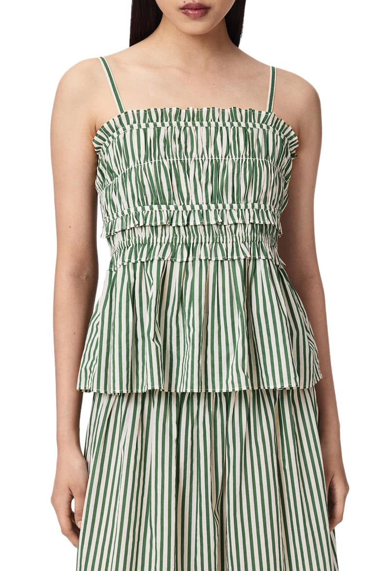 Kali Stripe Smocked Cotton Peplum Tank, Main, color, APPLE GREEN/ WHITE