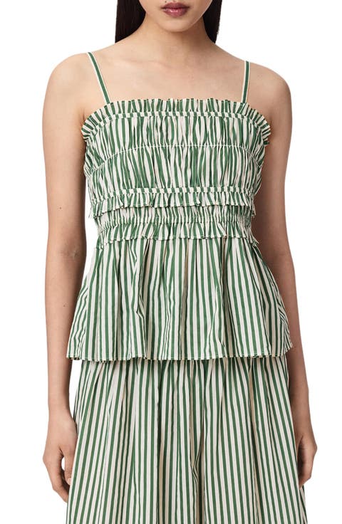 Kali Stripe Smocked Cotton Peplum Tank